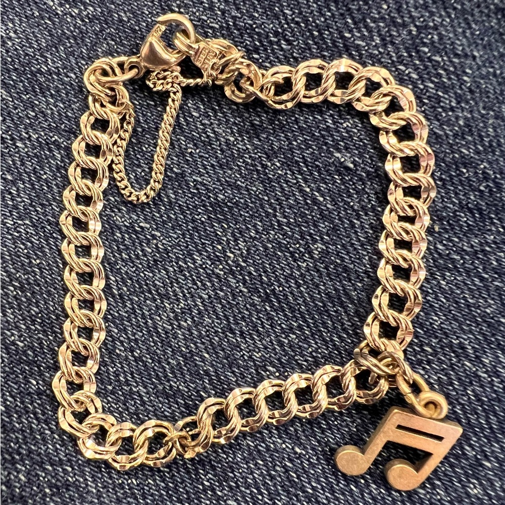 James Avery sterling silver double curb chain Bracelet with Music Note Charm